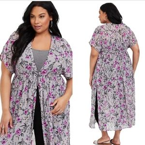 Torrid Grey Floral Lurex Duster Kimono